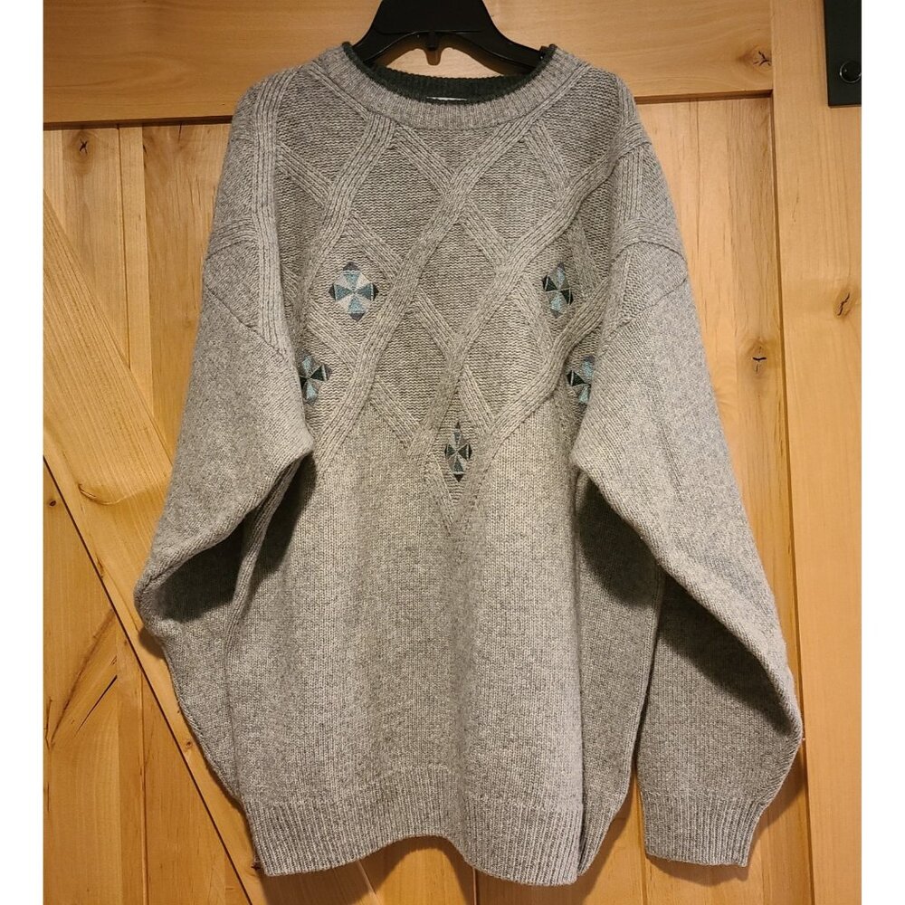 Vtg APART Sweater Men’s L Propeller Blade Look Gray Base Lambs Wool Nylon Blend